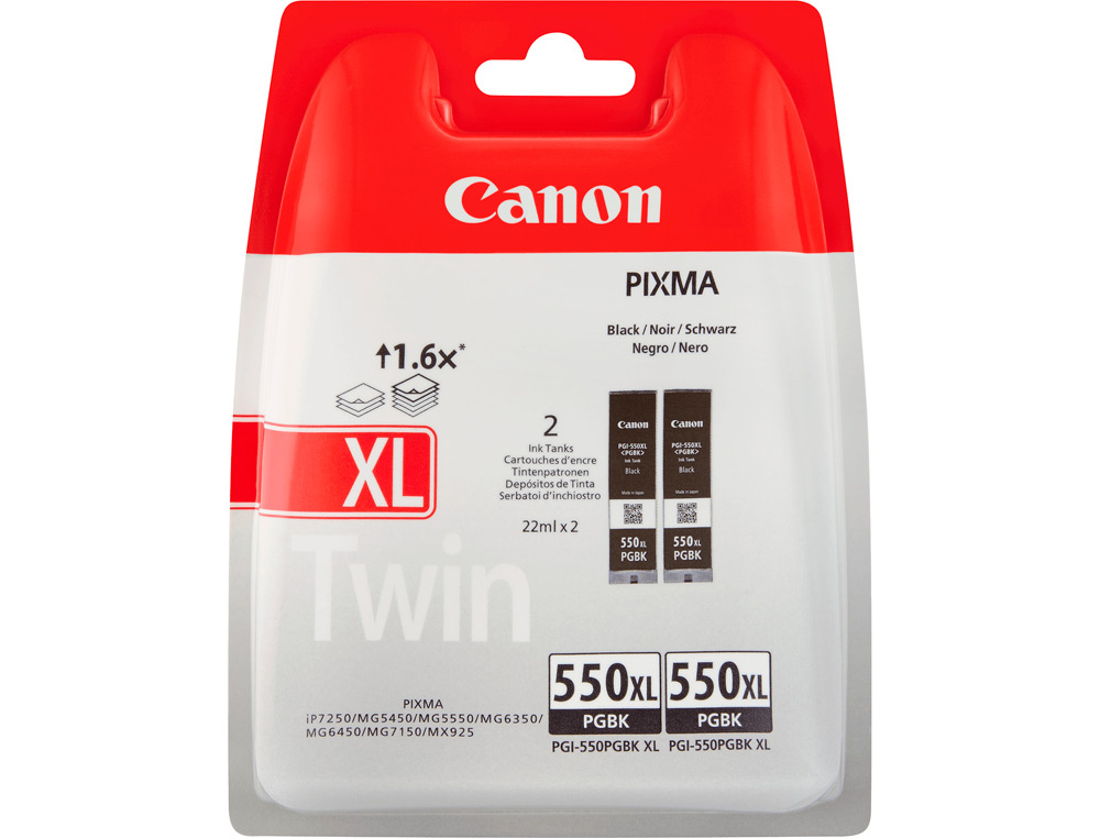 INK-JET CANON PGI-550XL PIXMA MG5450/5550/6350/7150 NEGRO PACK DE 2 UNIDADES