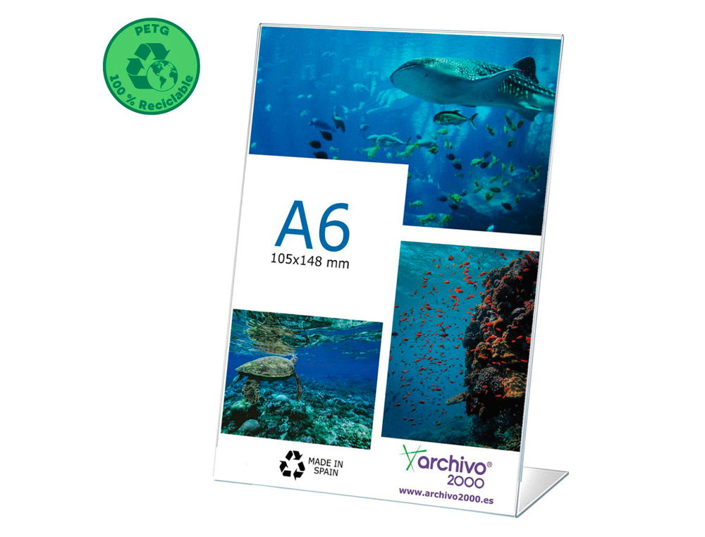 EXPOSITOR SOBREMESA ARCHIVO 2000 PETG FLEXIBLE EN FORMA DE L DIN A6 VERTICAL 45X105X150 MM