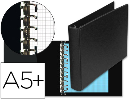 CARPETA MULTIFIN ALFA 3002-M 11 ANILLAS 24 MM PLASTICO CUARTO NEGRO 155X215 MM