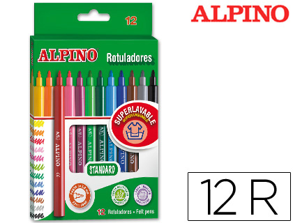 CAJA CON 12 ROTULADORES ALPINO MAXI, PUNTA DE 5,7MM LAVABLE