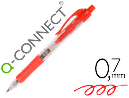 BOLIGRAFO Q-CONNECT RETRACTIL CON SUJECION DE CAUCHO TINTA ACEITE 0,7 MM COLOR ROJO