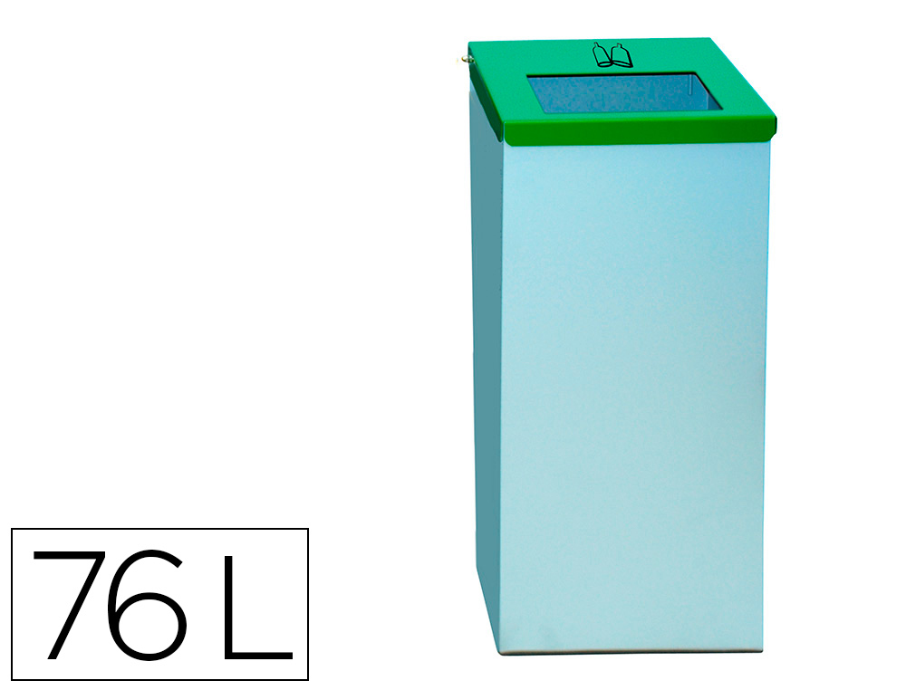 CONTENEDOR PAPELERA RECICLAJE CON TAPA ABATIBLE Y ARO INTERIOR CAPACIDAD 76 LITROS 81X36,5X26 CMS