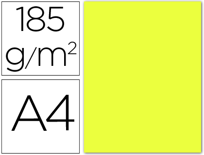 CARTULINA GUARRO DIN A4 AMARILLO LIMON 185 GR PAQUETE 50 HOJAS