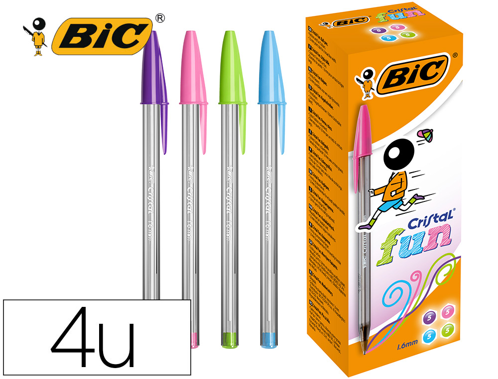 Bolsa 4 boligrafos Bic cristal colores — nauticamilanonline