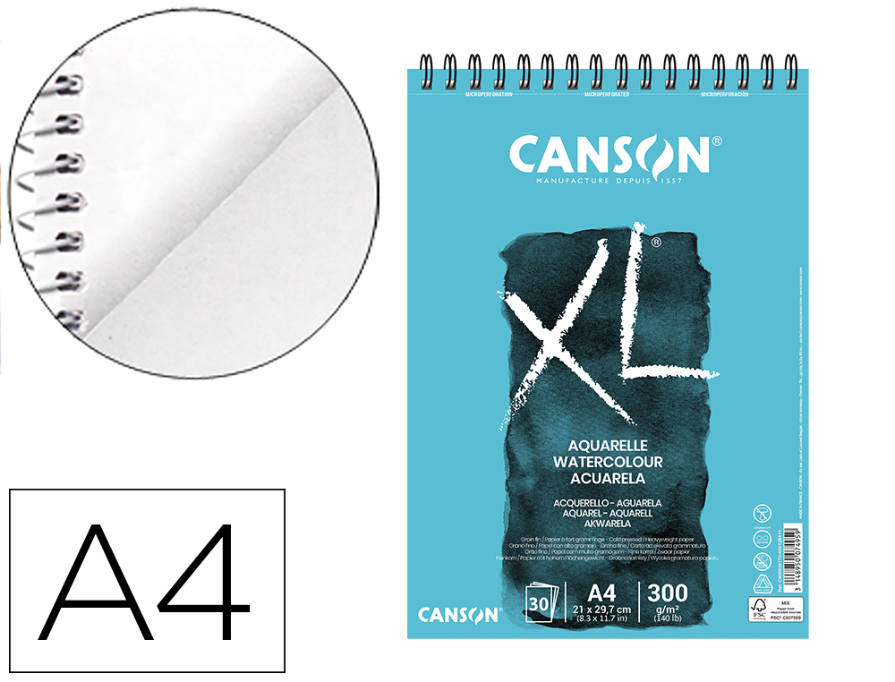 PAPEL ACUARELA BASIK CANSON DIN A4 370 GR PACK DE 6 HOJAS 24 X 32 CM