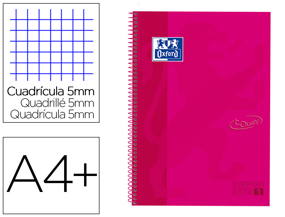 CUADERNO ESPIRAL OXFORD EBOOK 1 TAPA EXTRADURA DIN A4+ 80 H CUADRICULA 5 MM ROSA FRAMBUESA TOUCH