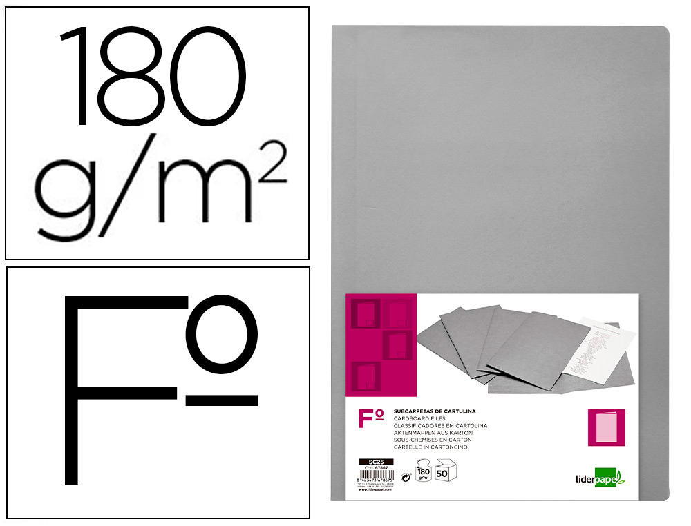 SUBCARPETA LIDERPAPEL FOLIO GRIS 180G/M2