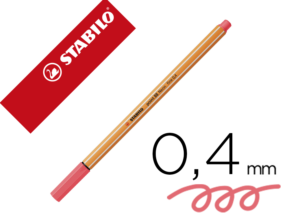 ROTULADOR STABILO PUNTA DE FIB RA POINT 88 ROJO NEON PUNTA FINA 0,4MM