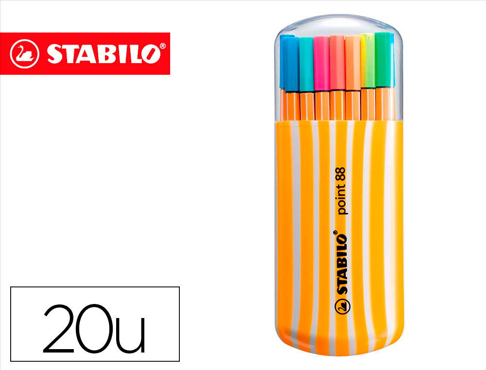 ROTULADOR STABILO PUNTA DE FIBRA POINT 88 ZEBRUI ESTUCHE DE 20 UNIDADES COLORES NEON SURTIDOS