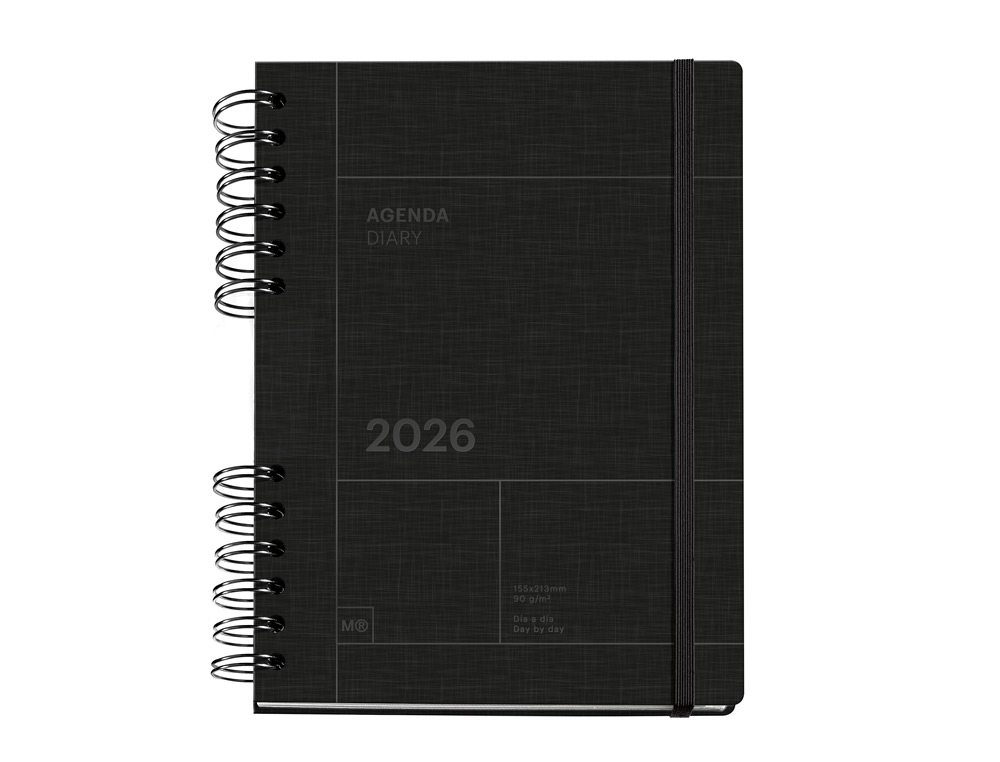 AGENDA ESPIRAL WIRE-O MIQUELRIUS 2026 PLUS BASIC DIA PAGINA 155X213 MM COLOR NEGRO