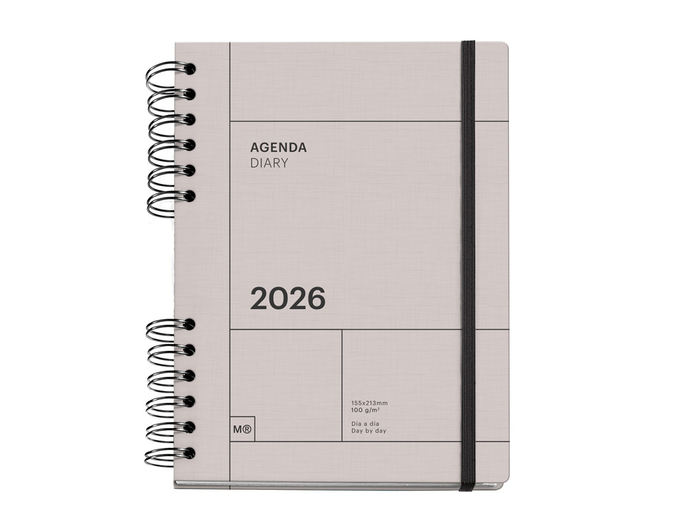 AGENDA ESPIRAL WIRE-O MIQUELRIUS 2026 PLUS BASIC DIA PAGINA 155X213 MM COLOR GRIS