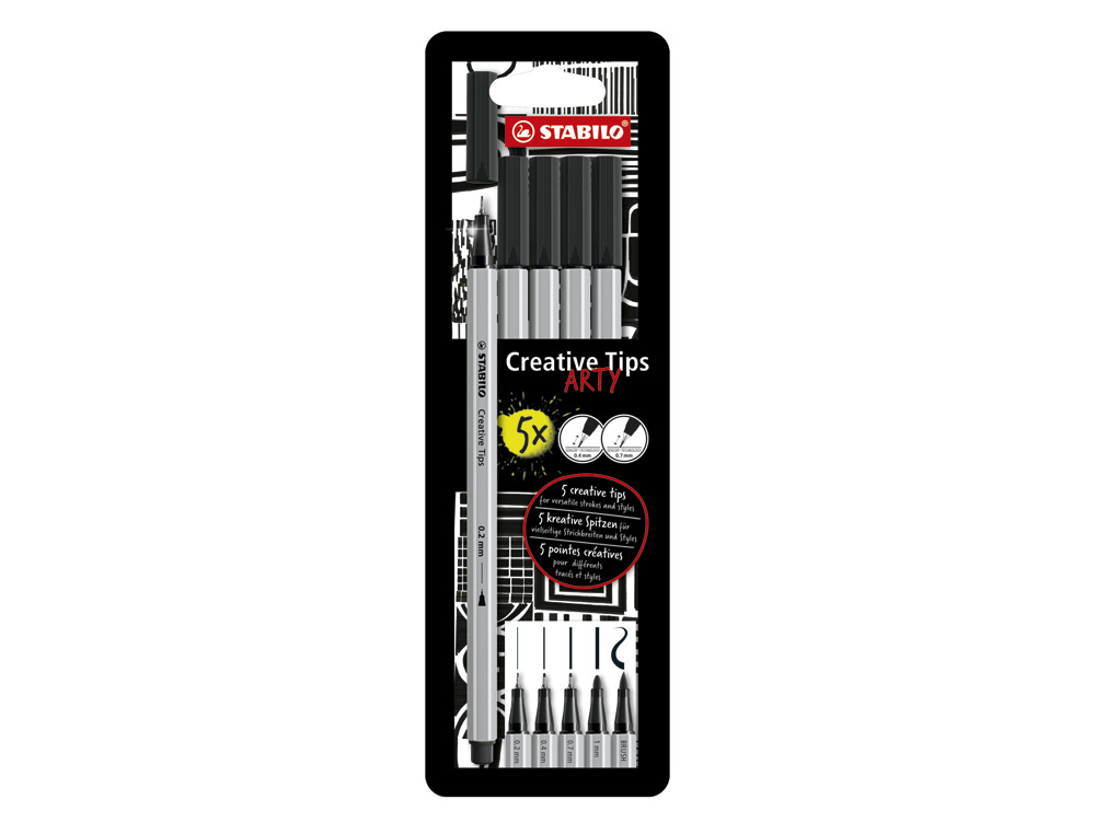 ROTULADOR STABILO CREATIVE TIPS CALIBRADO BLISTER DE 5 UNIDADES COLOR NEGRO