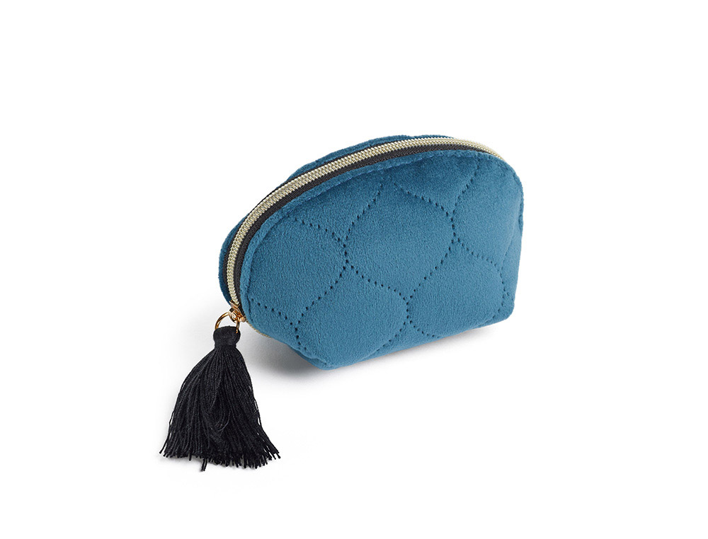 MONEDERO MIQUELRIUS BRITISH BLOOM MEDIALUNA TERCIOPELO AZUL 70X65X55 MM