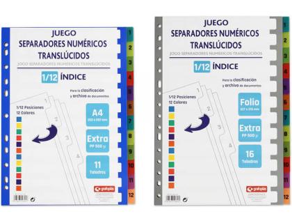 SEPARADORES GRAFOPLAS DIN A4 EXTRA RIGIDO NUMERICO 1-12