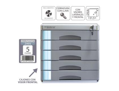 FICHERO DE SOBREMESA OFFICE BOX 5 CJAONES ALUMINIO CON CERRADURA 315X298X320 MM