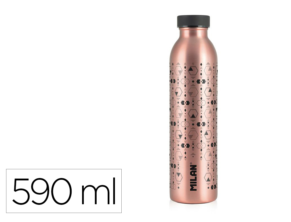 BOTELLA PORTALIQUIDOS MILAN ACERO INOXIDABLE ISOTERMICA SERIE COPPER COLOR NEGRO 590 ML