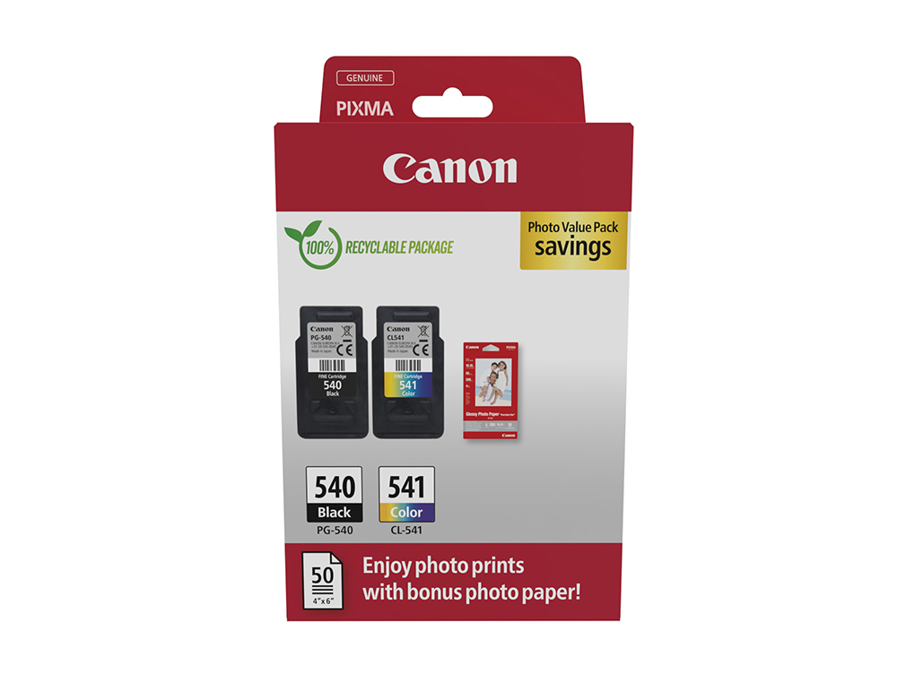 INK-JET CANON PHOTO VALUE PACK PG-540 + CL541 + 50 HOJAS PAPEL FOTO GLOSSY 10X15 CM