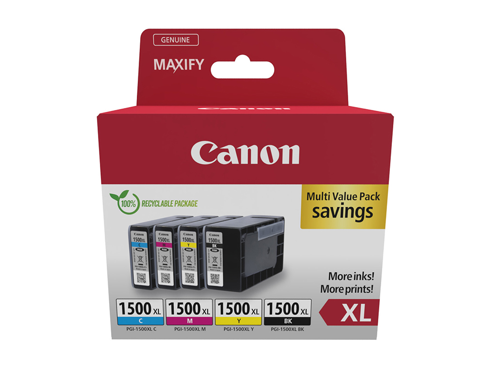 INK-JET CANON PGI-1500XL MAXIFI MB2050/2350 PACK DE 4 COLORES NEGRO AMARILLO CIAN MAGENTA