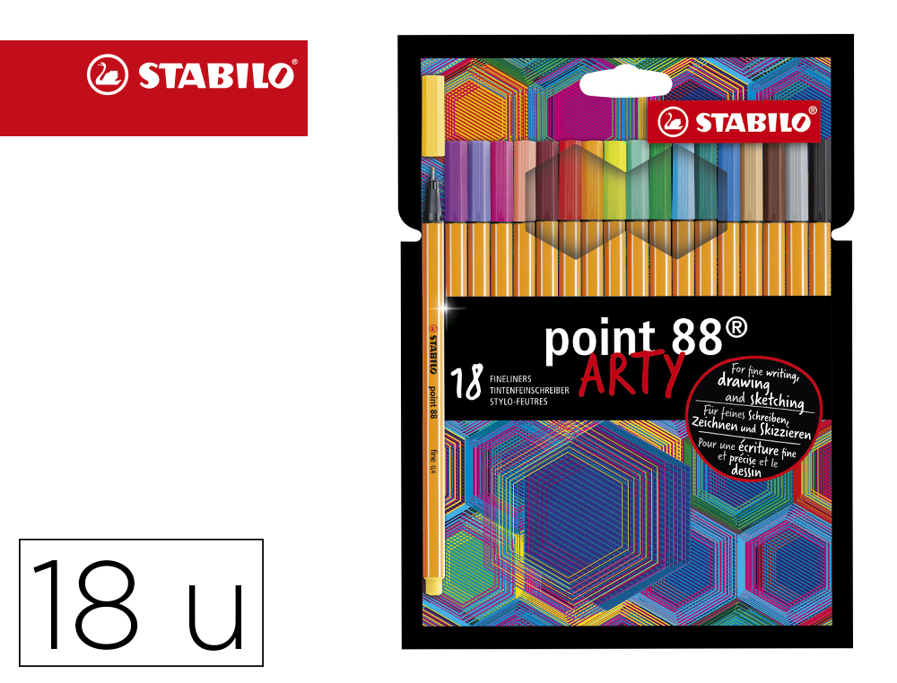 ROTULADOR STABILO POINT 88 PUNTA DE FIBRA ARTY LINE ESTUCHE DE 18 UNIDADES COLORES SURTIDOS