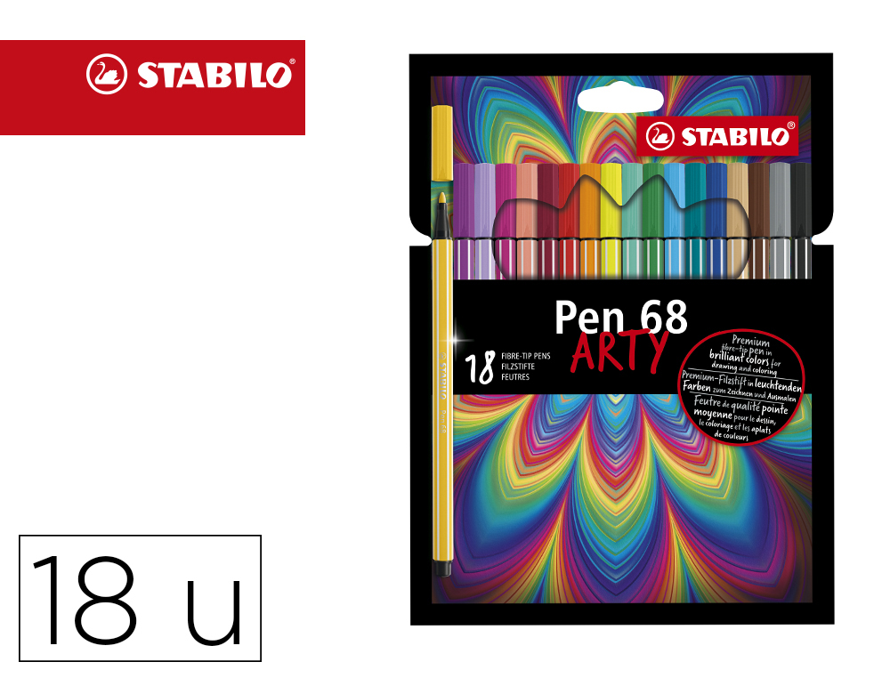ROTULADOR STABILO ACUARELABLE PEN 68 ARTY LINE ESTUCHE DE 12 UNIDADES COLORES SURTIDOS