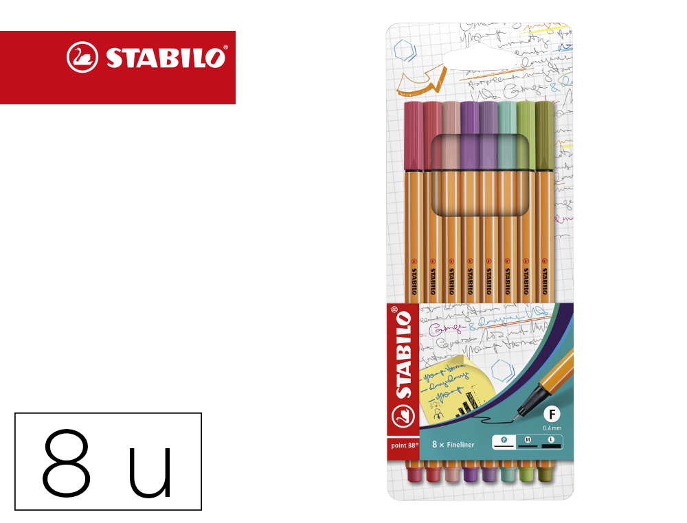 ROTULADOR STABILO POINT 88 PUNTA DE FIBRA ESTUCHE DE 8 UNIDADES COLORES PASTEL SURTIDOS