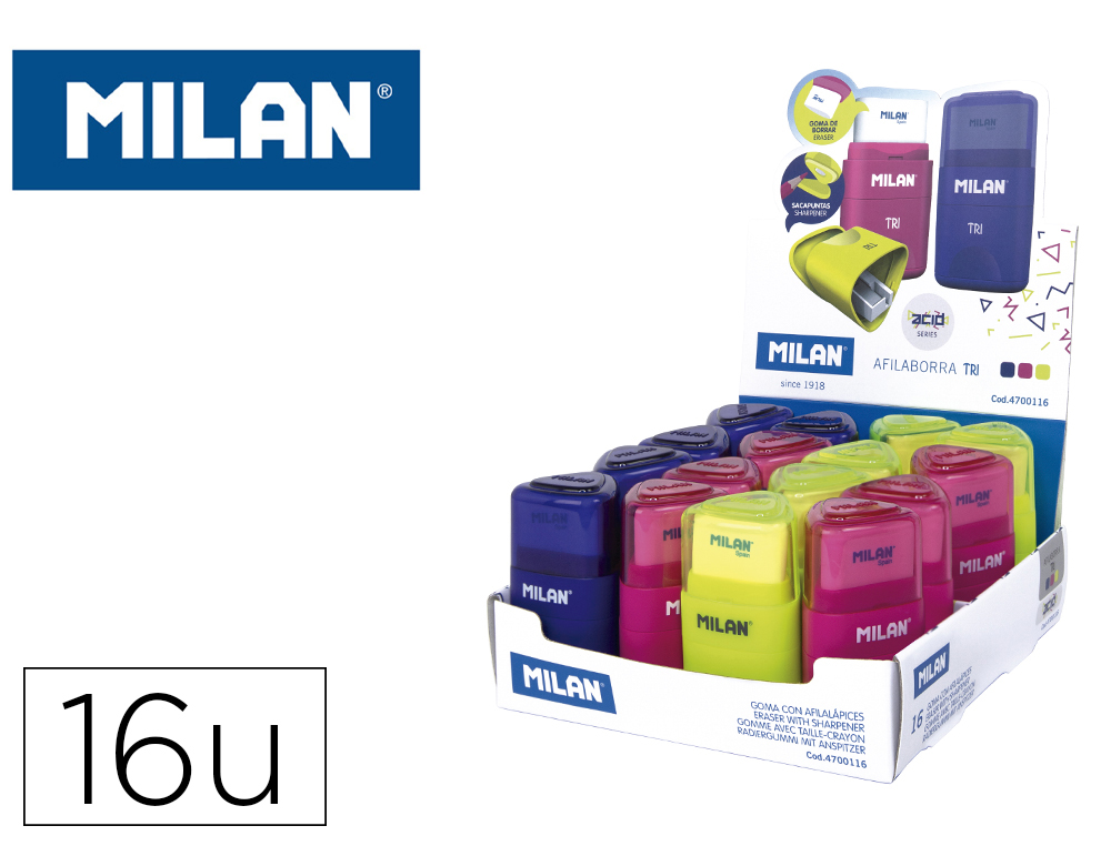 SACAPUNTAS MILAN TRI SERI ACID PLASTICO 1 USO CON GOMA