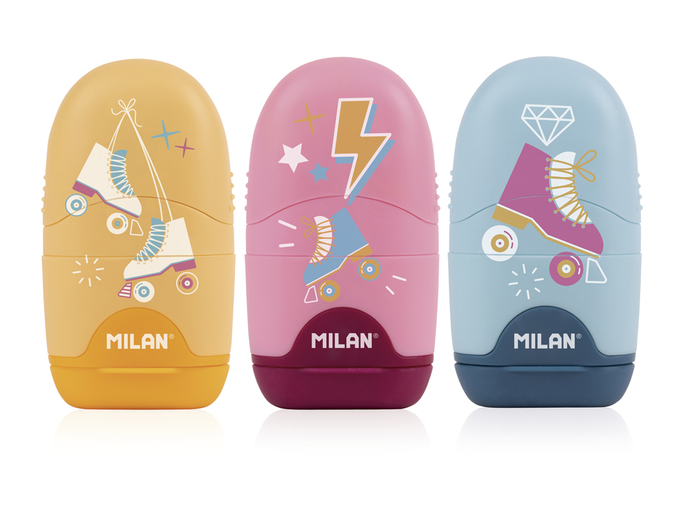 SACAPUNTAS MILAN SERIE ESPECIAL CAPSULE ROLLER PLASTICO 1 USO CON GOMA