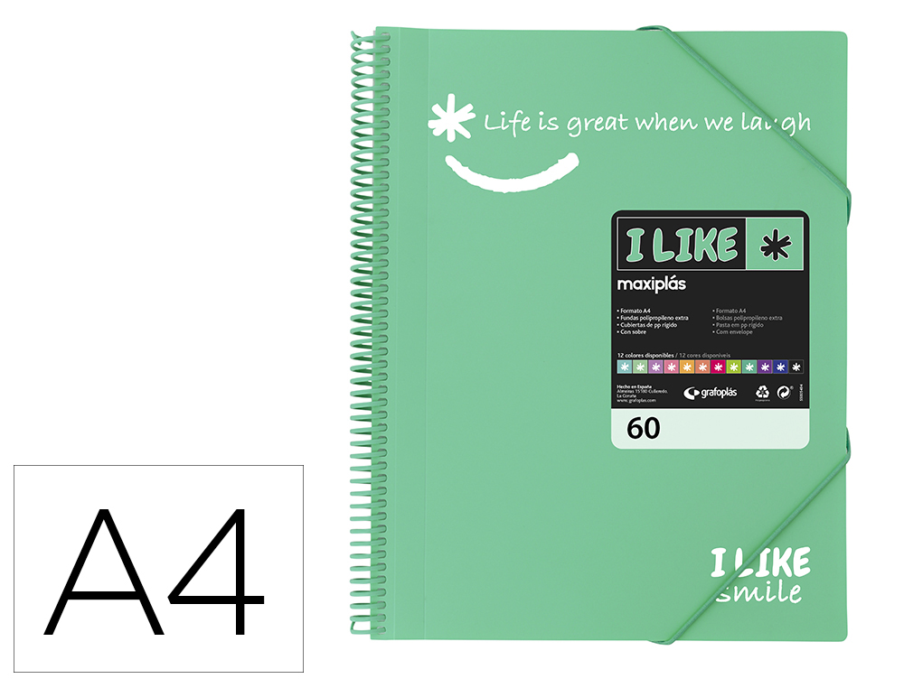 CARPETA GRAFOPLAS MAXIPLAS ESCAPARATE CON ESPIRAL 60 FUNDAS DIN A4 VERDE ANIS