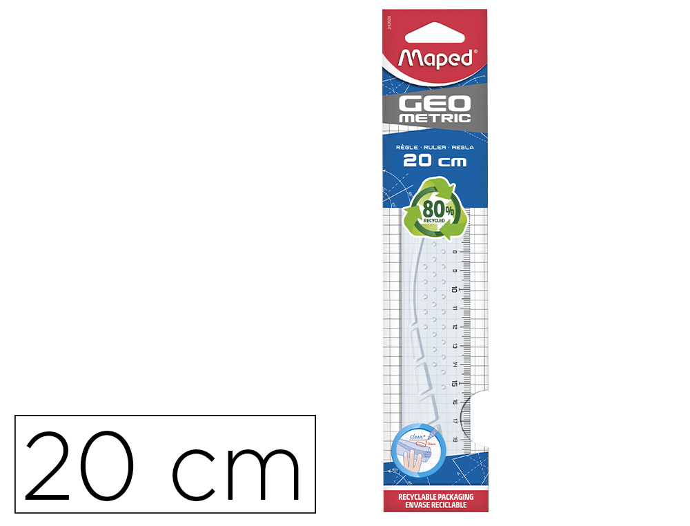 REGLA MAPED GEOMETRIC PLASTICO CRISTAL 20 CM