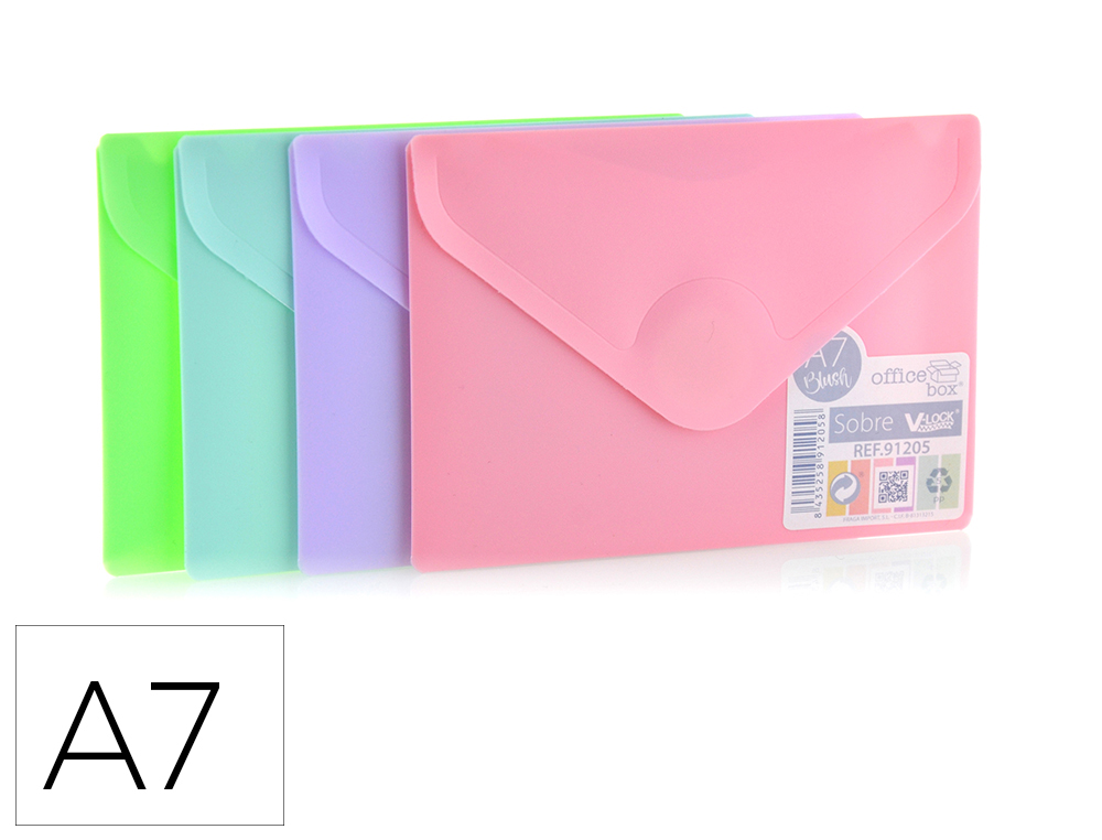 CARPETA OFFICE BOX DOSSIER V-LOCK DIN A7 CIERRE VELCRO COLORES PASTEL SURTIDOS