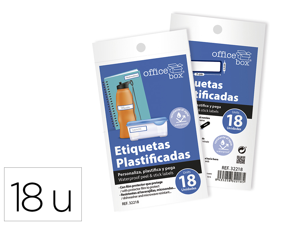ETIQUETA OFFICE BOX PLASTIFICADA CON FILM PROTECTOR PERMANENTE 70X15 MM BLISTER DE 18 UNIDADES