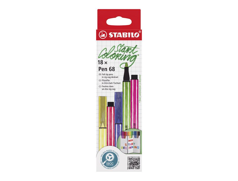ROTULADOR STABILO ACUARELABLE PEN 68 ZI-ZAG ESTUCHE DE 18 UNIDADES COLORES SURTIDOS