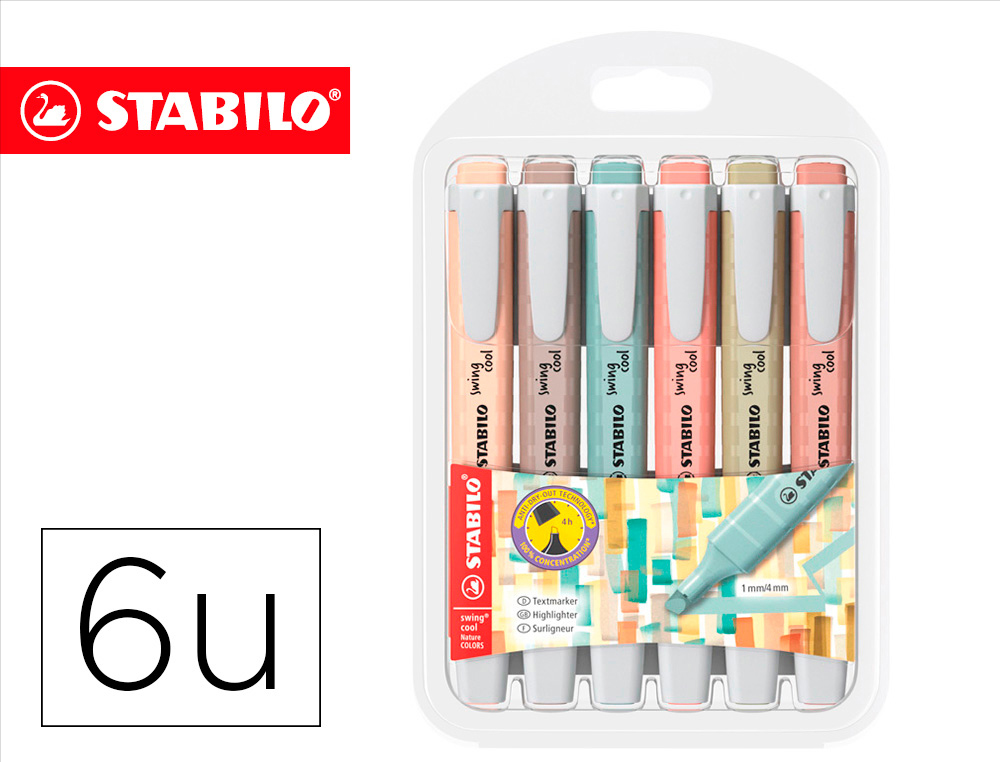 ROTULADOR STABILO FLUORESCENTE SWING COOL NATURE COLORS ESTUCHE DE 6 UNIDADES COLORES SURTIDOS