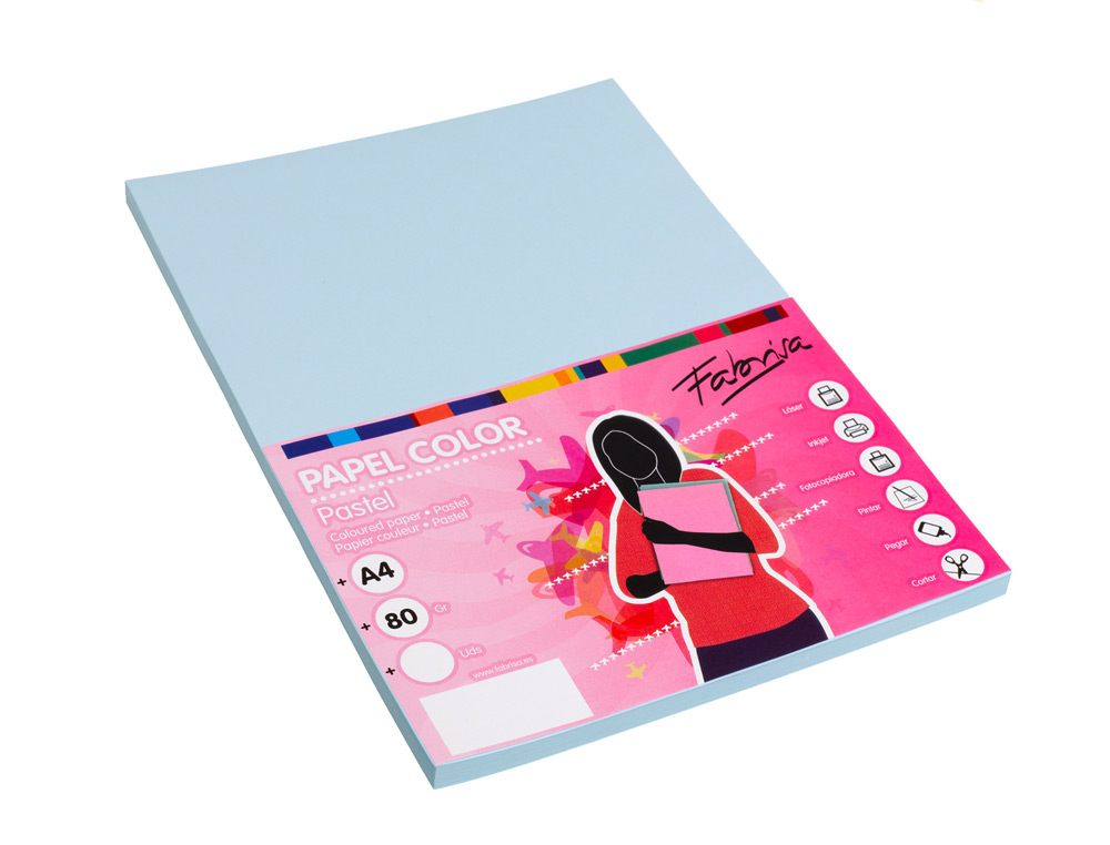 PAPEL COLOR FABRISA A4 80 GR AZUL CLARO PAQUETE DE 100 HOJAS