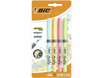 ROTULADOR BIC FLUORESCENTE HIGHLIGHTER GRIP PASTEL BLISTER DE 4 UNIDADES COLORES SURTIDOS