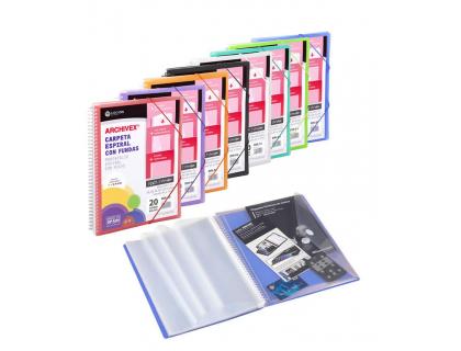 CARPETA CARCHIVO ESPIRAL CANGURO 40 FUNDAS POLIPROPILENO DIN A4 + SOBRE + GOMA DE CIERRE ROJO