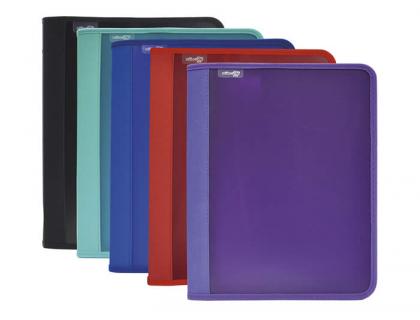 CARPETA 4 ANILLAS DE 25 MM OFFICE BOX ZIPPER DIN A4+ POLIPROPILENO CON CREMALLERA Y BORDE DE TELA COLORES SUPRA