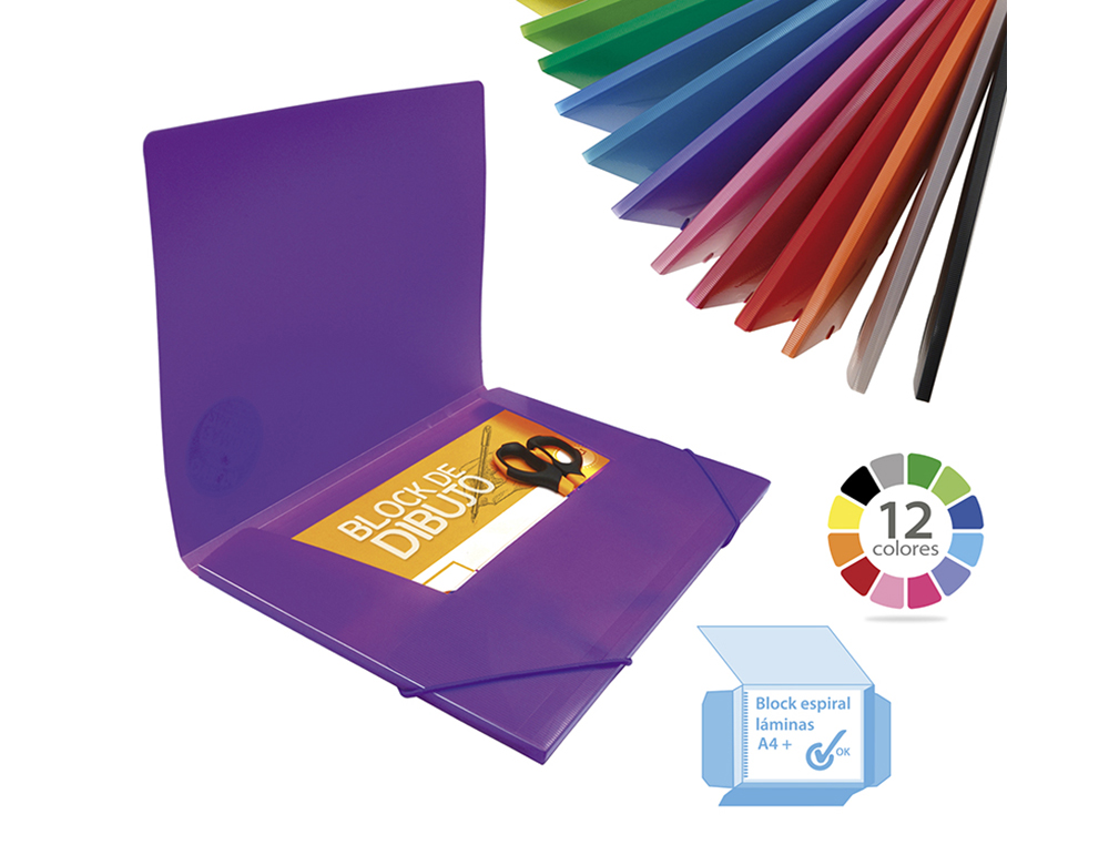 CARPETA GOMAS SOLAPAS OFFICE BOX POLIPROPILENO PARA BLOCK DIBUJO DIN A4+ COLORES LINE SURTIDOS