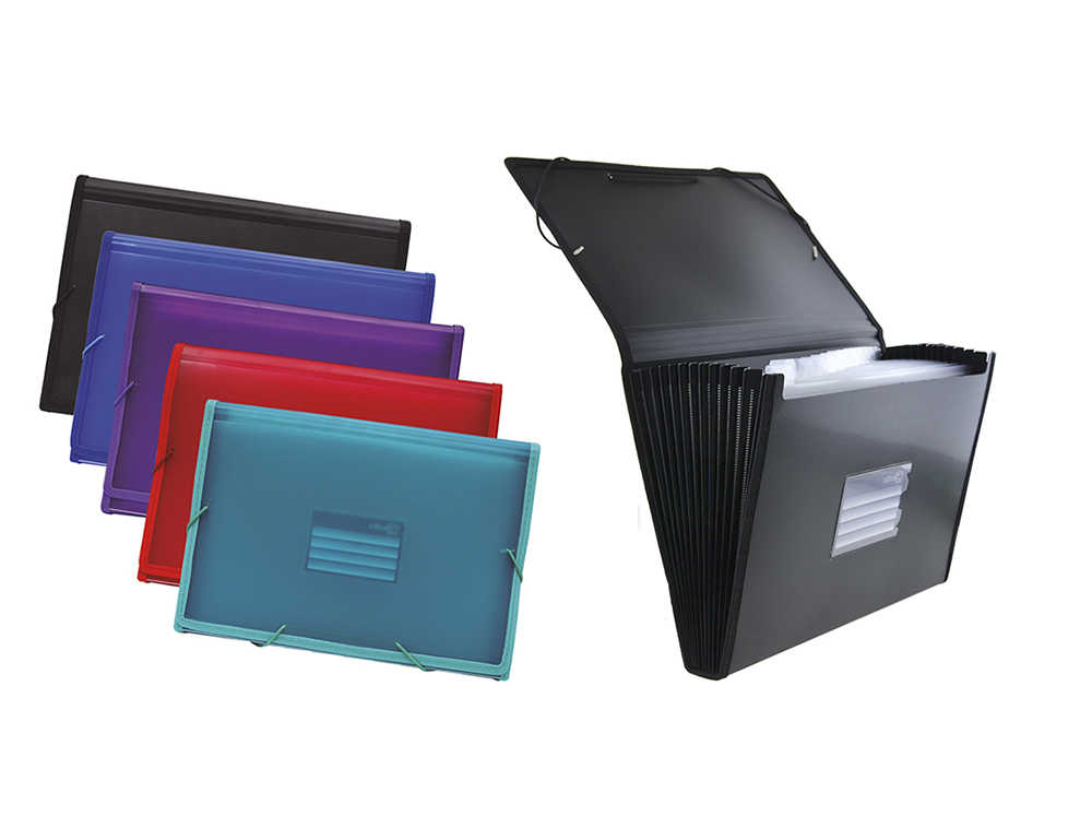 CARPETA OFFICE BOX ACTIVE CLASIFICADOR FUELLE DIN A4 POLIPROPILENO 12 DEPARTAMENTOSCOLORES SURTIDOS