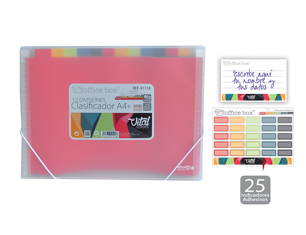 CARPETA OFFICE BOX ACTIVE CLASIFICADOR FUELLE DIN A4 POLIPROPILENO 12 DEPARTAMENTOSCOLORES VITAL SURTIDOS