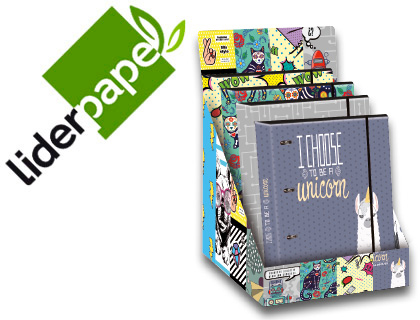 CARPETA LIDERPAPEL 4 ANILLAS 40 MM FORRADA DIN A4 CON RECAMBIO Y GOMILLA FANTASIA 120H 70G 5MM EXPOSITOR 10