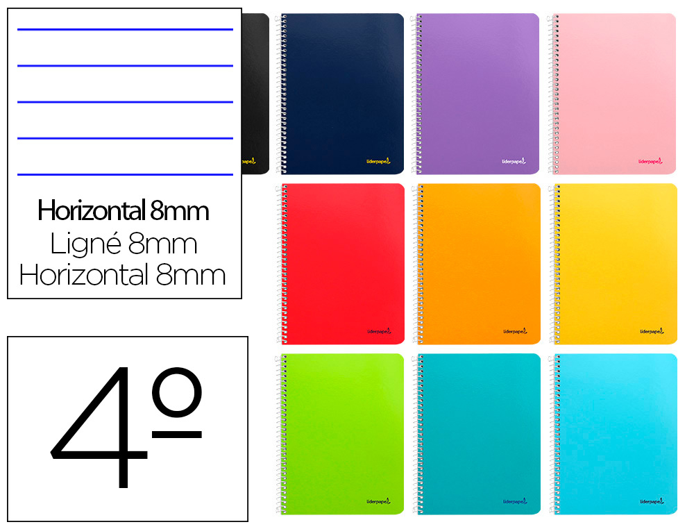 CUADERNO ESPIRAL LIDERPAPEL CUARTO SMART TAPA BLANDA 80H 60GR HORIZONTAL 8MM CON MARGENCOLORES SURTIDOS