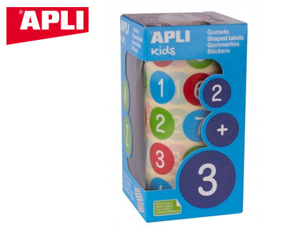 GOMETS APLI AUTOADHESIVO REDONDO NUMEROS 20 MM DIAMETRO MULTICOLOR ROLLO DE 900 UNIDADES