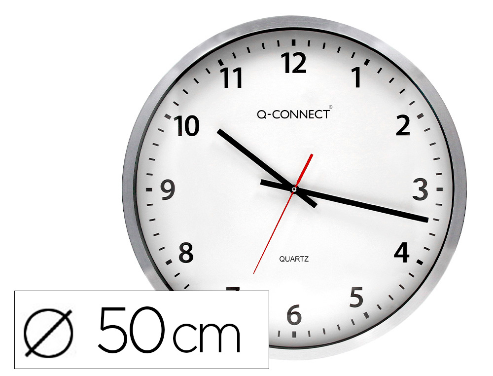 RELOJ Q-CONNECT DE PARED PLASTICO OFICINA REDONDO 50 CM MARCO CROMADO