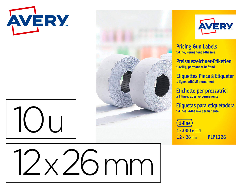 ETIQUETA AVERY 1 LINEA ADHESIVO PERMANENTE 26X12 MM BLANCA ROLLO 1500 UNIDADES CAJA DE 10 UNIDADES