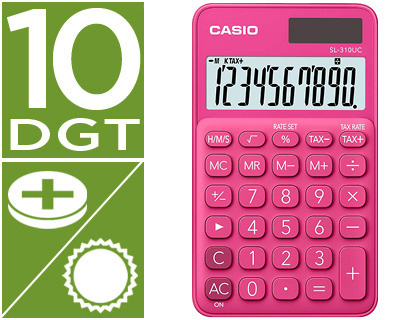CALCULADORA CASIO SL-310UC-RD BOLSILLO 10 DIGITOS TAX +/- TECLA COLOR FUCSIA