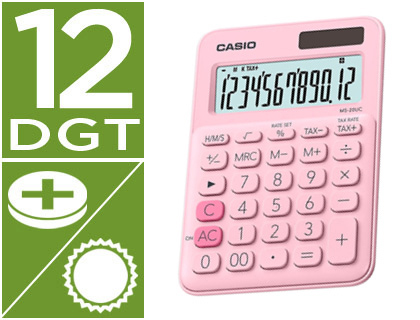 CALCULADORA CASIO MS-20UC-PK SOBREMESA 12 DIGITOS TAX +/- COLOR ROSA