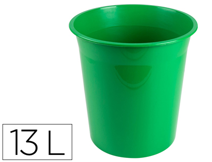 PAPELERA PLASTICO Q-CONNECT VERDE OPACO 13 LITROS 275X285 MM