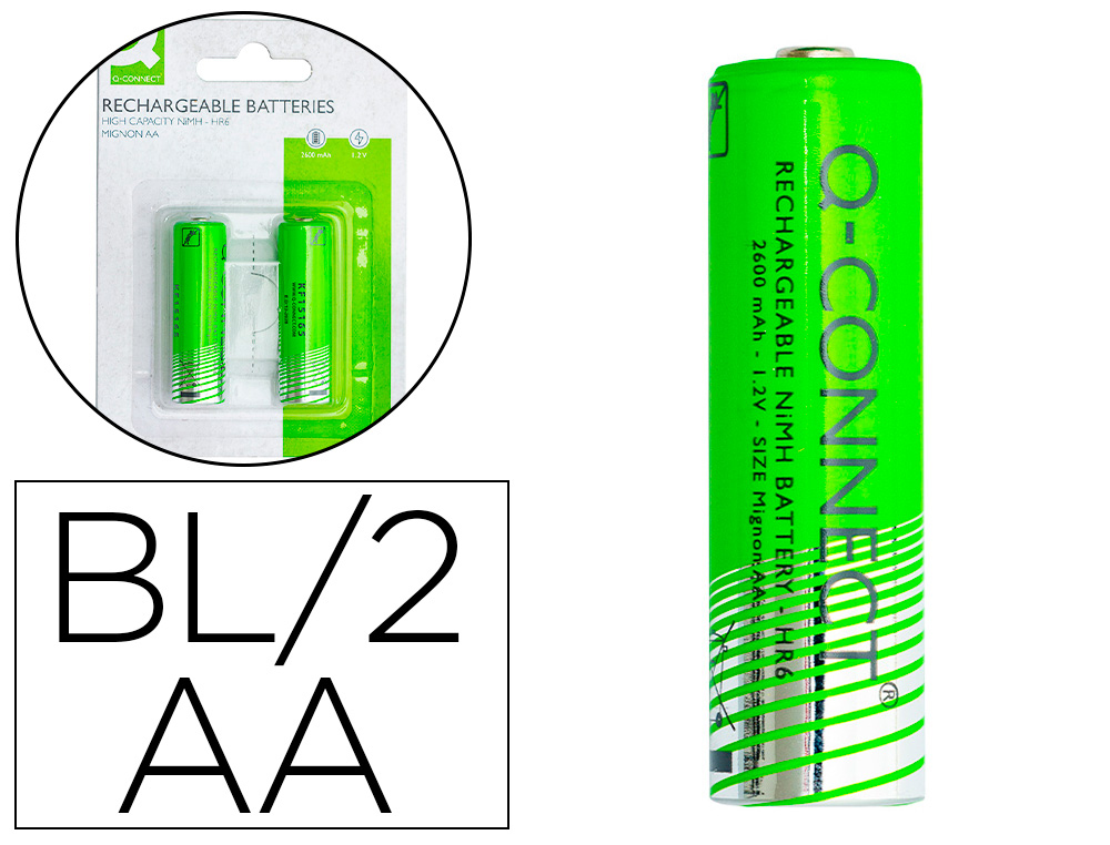 PILA Q-CONNECT ALCALINA AA RECARGABLE BLISTER DE 2 UNIDADES