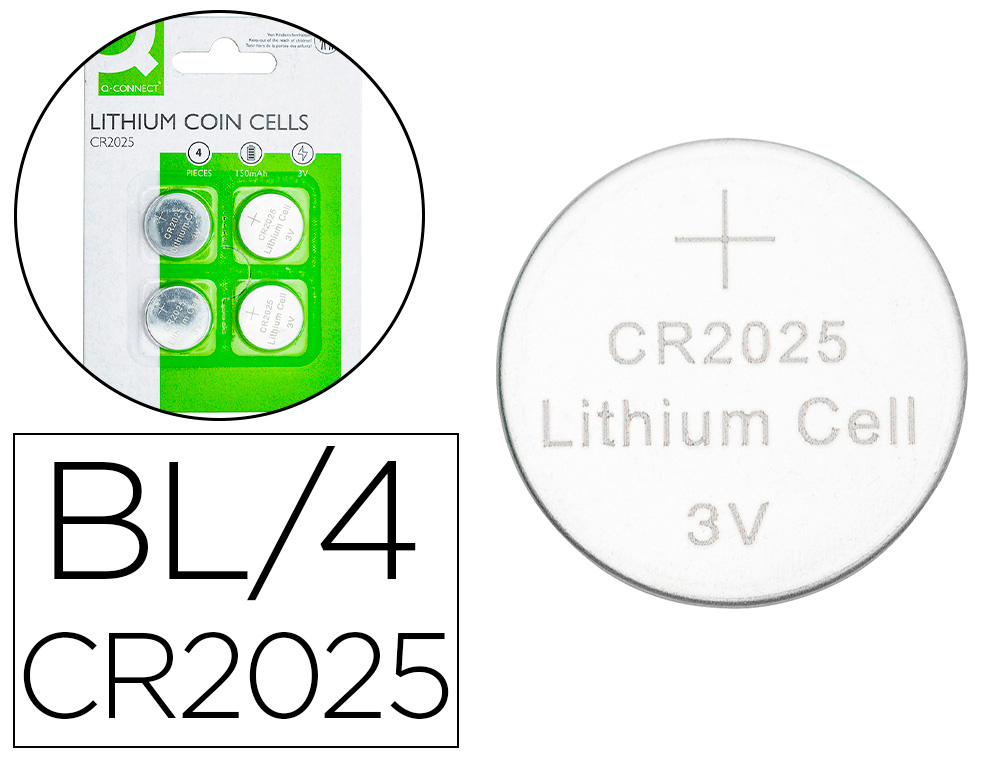 PILA Q-CONNECT TIPO BOTON LITIO CR2025 3V BLISTER DE 4 UNIDADES